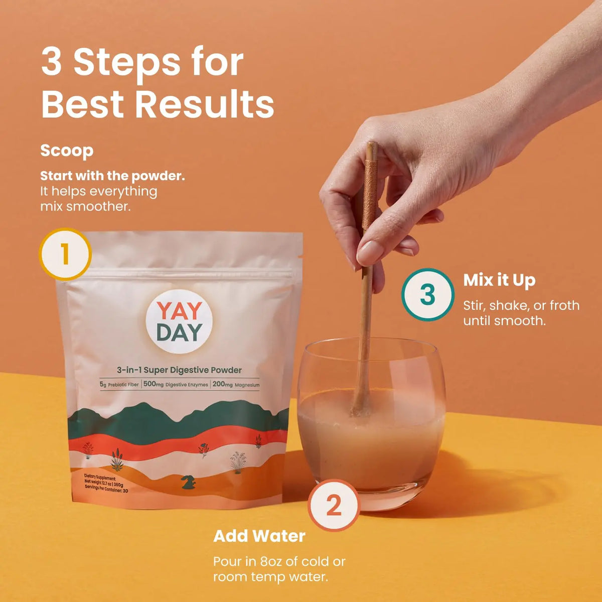 Nighttime Prebiotic Fiber Powder with Digestive Enzymes & Magnesium Glycinate for Sleep, On-The-Go Travel 7 Pack | Gut Health Supplement for Women & Men - Bloating Relief Soluble and Insoluble Fiber YayDay
