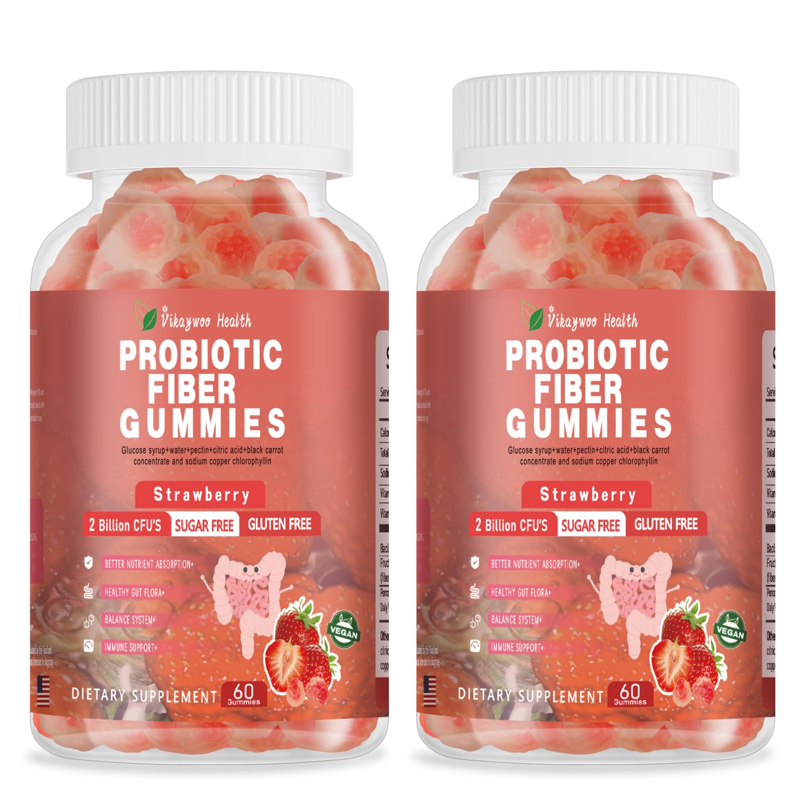 Vikaywoo Probiotic Fiber Gummies for Adults, No Sugar Added Strawberry Flavor– 2 Billion CFUs –Vitamin C,Vitamin D–Digestive Health & Regularity Support(120 Count) Vikaywoo buy australia supplements