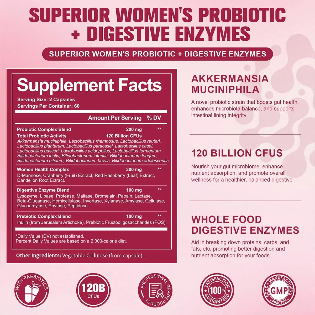 Totaria Probiotics for Women, 120 Billion Women Probiotic, with Akkermansia, Digestive Enzymes & Prebiotics, Cranberry, D-Mannose, for Gut, Vaginal, Urinary, Immune, PH Balance, 120 Vegan Capules Totaria buy australia supplements