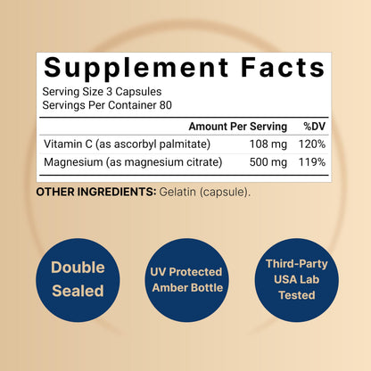 NatureBell Pure Magnesium Citrate 500mg per 3 Capsules Serving Size, 240 Capsules per Bottle NatureBell