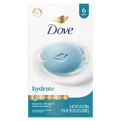Dove Beauty Bar Soap , Glacial Water & Avocado Oil, I 6 Count 3.75 oz Dove