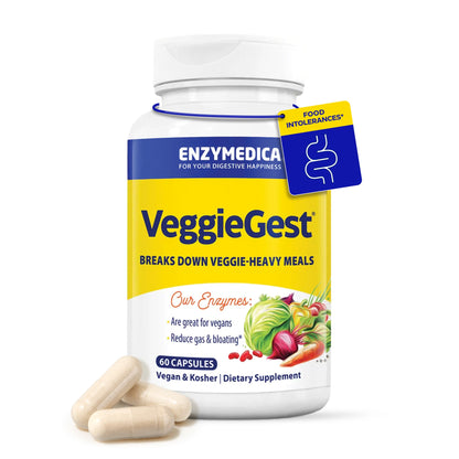 Enzymedica VeggieGest - Digestive Enzyme Supplement for Women & Men, Enzymes for Digestion & Gut Health Support, Support for Vegetarian/Vegan Diets, Helps Gas & Bloating, Gluten Free - 90 Caps Gsupps Australia