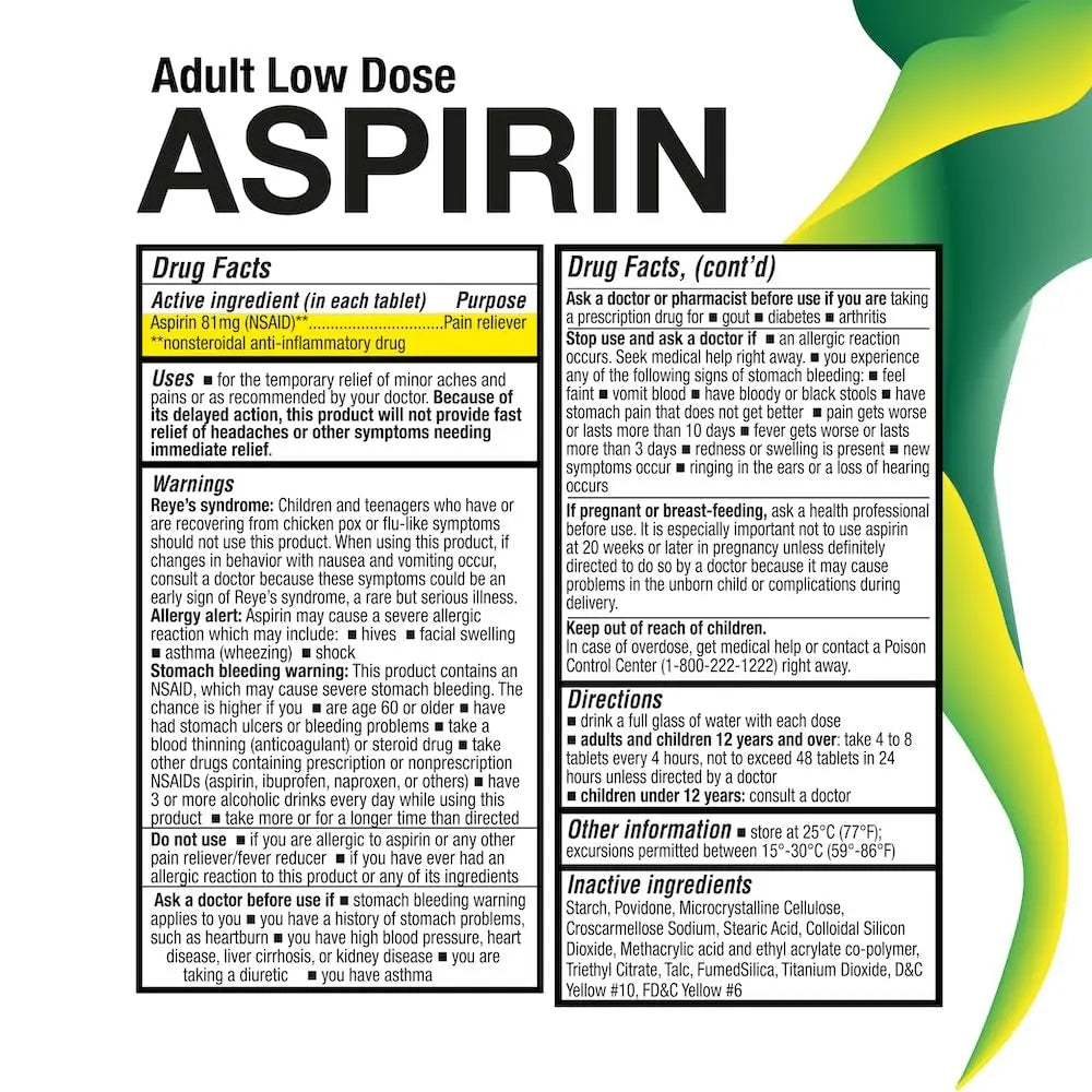 Puregen Labs Aspirin 81 mg Low Dose (NSAID) – 300 Enteric Coated Tablets P Puregen Labs buy australia supplements