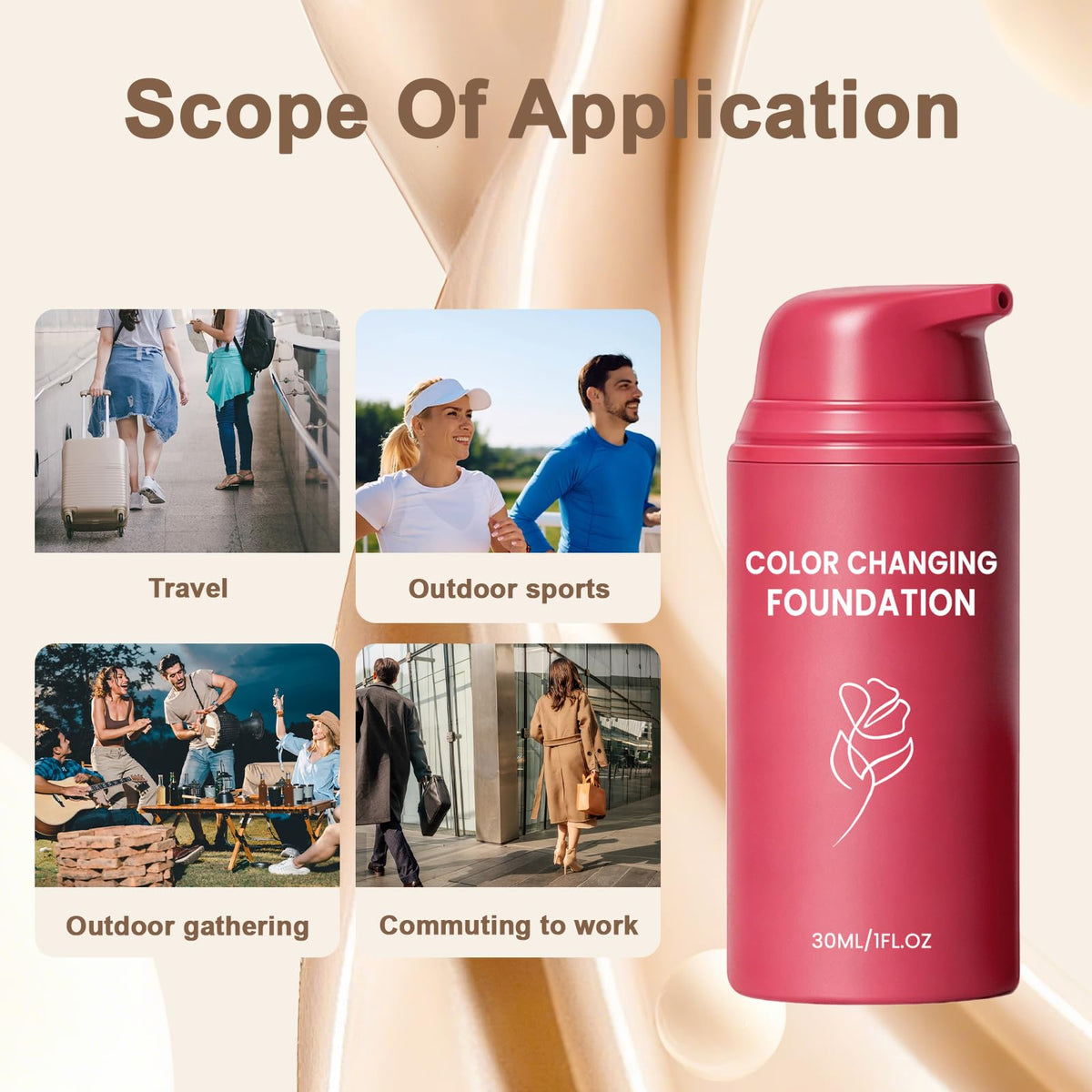 Color Changing Foundation -Skin Tone Adapting Liquid Foundation for Women Océane