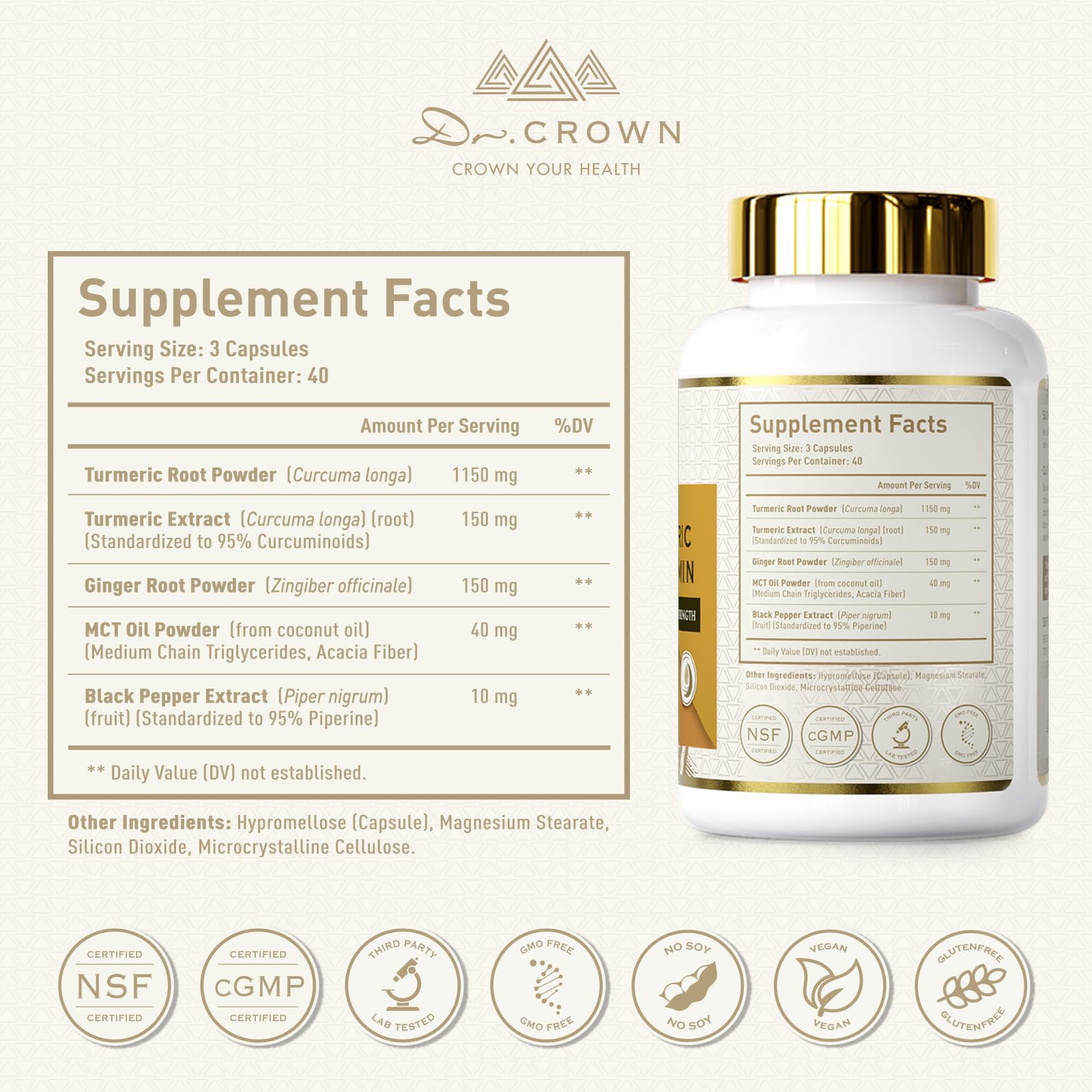 DR. Crown Turmeric Curcumin Supplement 1,500mg, 95% Standardized Curcuminoid with Ginger, MCT Oil, & Black Pepper for Better Absorption, for Antioxidant & Joint Support, 120 Capsules DR. CROWN buy australia supplements
