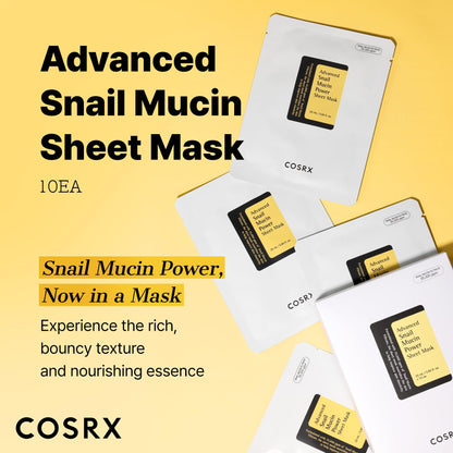 COSRX Snail Mucin Sheet Mask 10 EA with Snail Mucin Serum COSRX