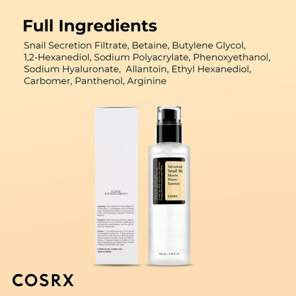 COSRX Snail Mucin 96% Repairing Serum for Sooothing & Hydrating 3.38 oz. COSRX