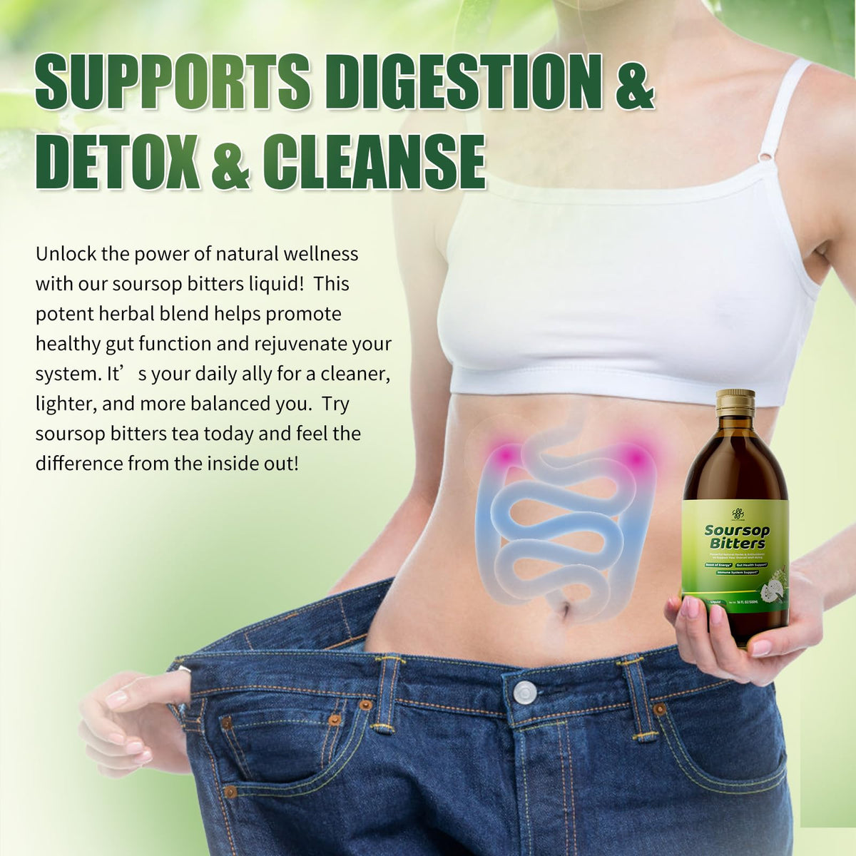 Soursop Bitters Liquid for Digestive Health,Gut Detox&Cleanse,Antioxidant,Immune Support,Skin Health-Pure 15 Herb Guanabana Tea with Black Seed,Moringa & Turmeric iMATCHME