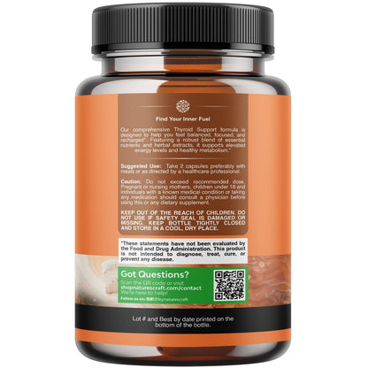 Natures Craft Herbal Thyroid Support Complex - Potent Kelp Iodine Supplement with L Tyrosine, Bladderwrack, Selenium & Ashwagandha for Hormone Balance - Mood & Energy Dietary Pills - 60 Count Gsupps Australia