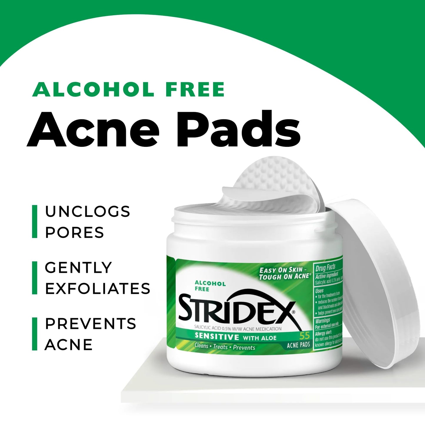 Stridex Acne Pads Sensitive With Aloe 55 Count Alcohol-Free Stridex