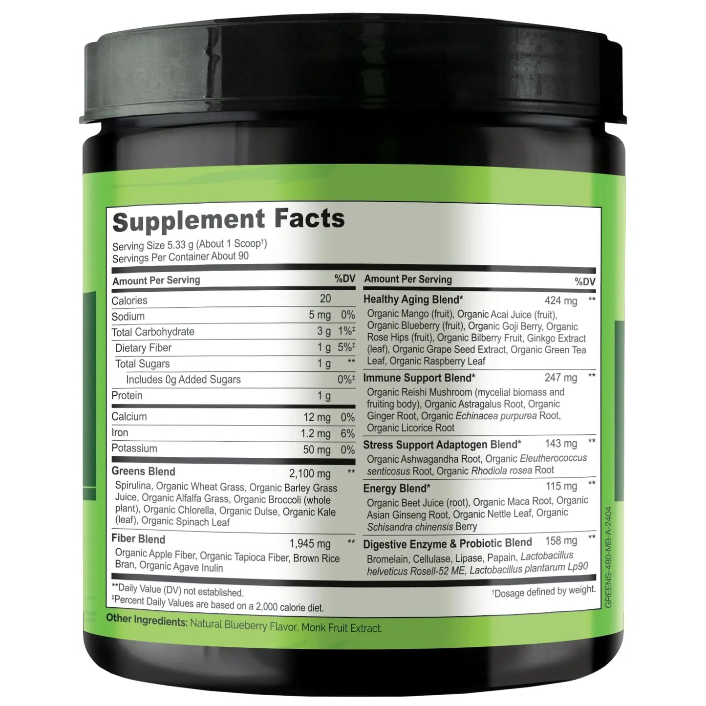 NATURELO Raw Greens Superfood Powder 480 Grams, Mixed Berry - Supports Energy, Immunity and Detox - Includes Spirulina, Wheat Grass and Organic NATURELO