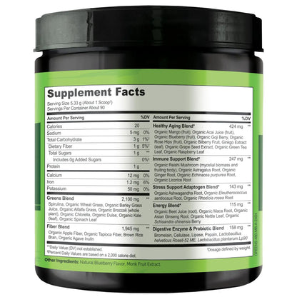 NATURELO Raw Greens Superfood Powder 480 Grams, Mixed Berry - Supports Energy, Immunity and Detox - Includes Spirulina, Wheat Grass and Organic NATURELO