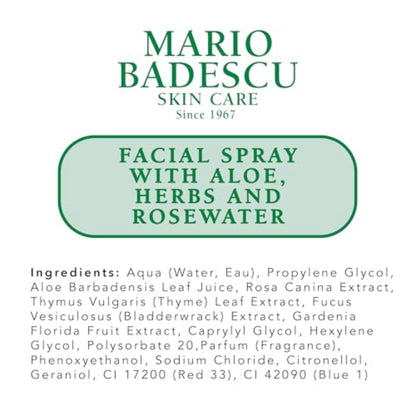 Mario Badescu Facial Spray with Aloe, Herbs and Rose Water for All Skin Types, Face Mist that Hydrates, Rejuvenates & Clarifies, 4 FL OZ Mario Badescu