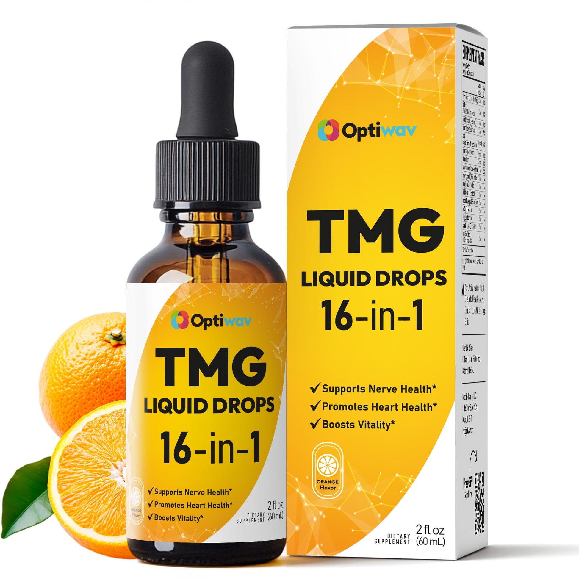 Optiwav TMG Trimethylglycine Liquid Drops - Betaine High Absorption Methylated Vitamins Supplement for Homocysteine Methylation & Heart Health Support - Orange Flavor Gluten Free Vegan - 2 fl oz Optiwav buy australia supplements