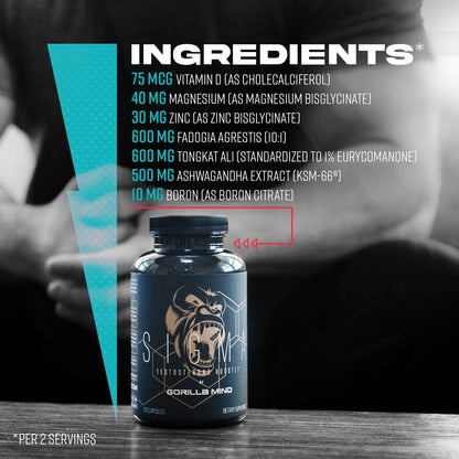 Gorilla Mind Sigma Testosterone Booster - Made with Tongkat Ali and Fadogia Agrestis Extract to Support Higher Testosterone Level (120 Capsules)
