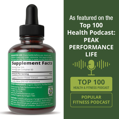 USDA Organic Passion Flower Extract Vegan Liquid Drops with High Bioavailability for Women and Men. Organic Passionflower Supplement with Zero Sugar and Gluten Free. for Calm, Relaxation Support. Peak PerformanceBuy Supplements Australia