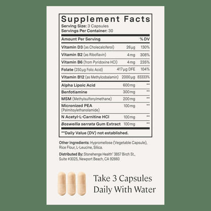 Stonehenge Health Dynamic Nerve Supplement - Supports Nerve Function in Fingers, Toes, Hands, and Feet with Alpha Lipoic Acid ALA, Benfotiamine Stonehenge Health