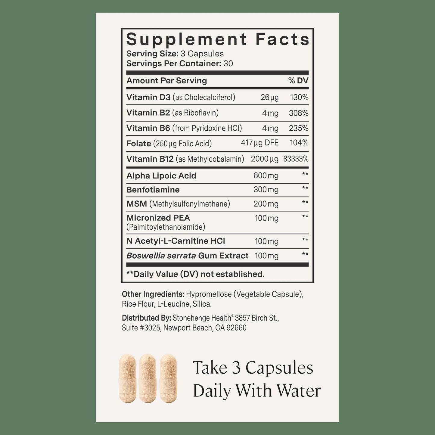 Stonehenge Health Dynamic Nerve Supplement - Supports Nerve Function in Fingers, Toes, Hands, and Feet with Alpha Lipoic Acid ALA, Benfotiamine, Pea, Robust B Complex, Boswellia