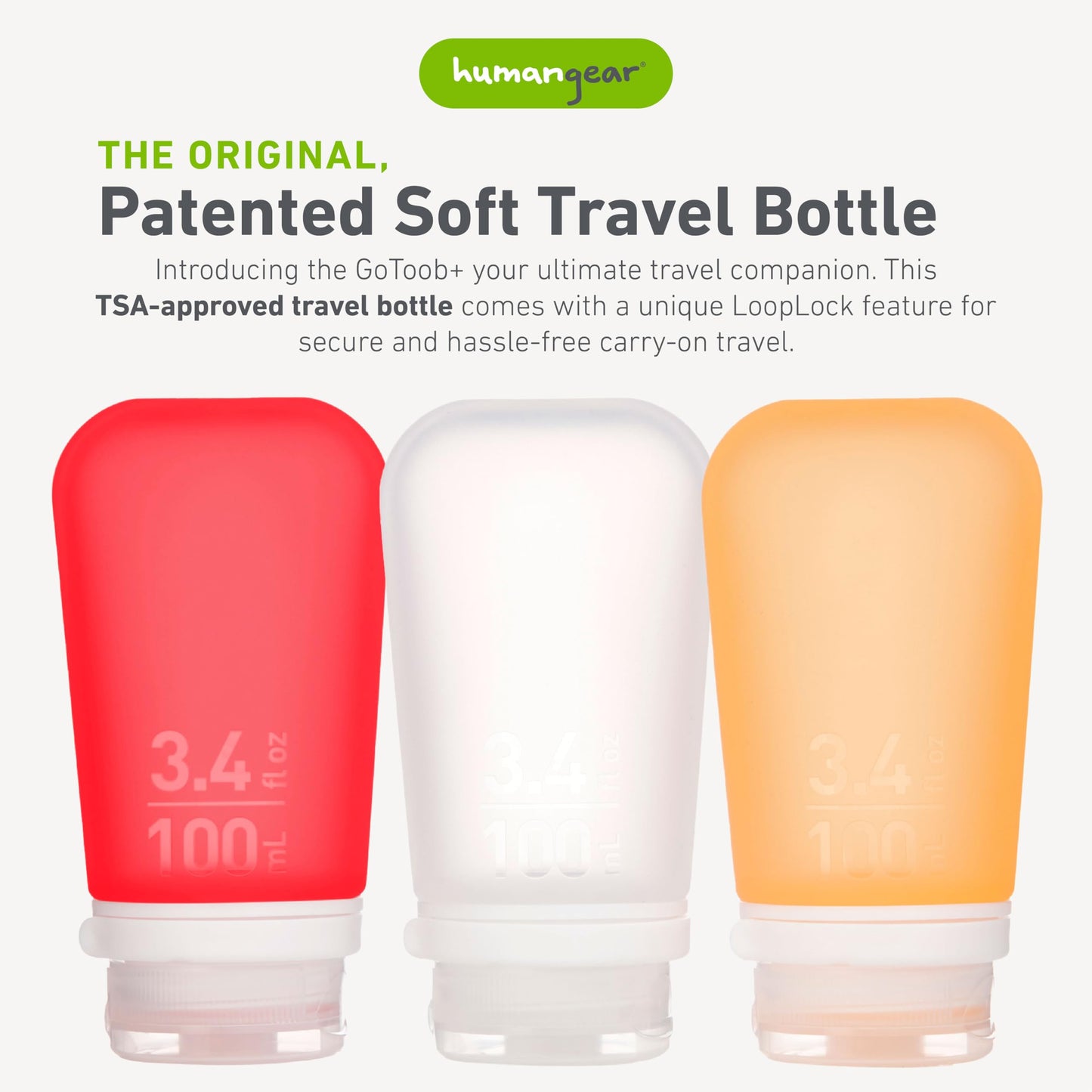humangear GoToob+ 3-Pack, Large (3.4 fl oz), Clear/Purple/Teal | Refillable & Leak-Proof Silicone Travel Size Bottles with Locking Cap for Toiletries, Camping & TSA Carry-On Gsupps Australia
