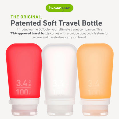 humangear GoToob+ 3-Pack, Large (3.4 fl oz), Clear/Purple/Teal | Refillable & Leak-Proof Silicone Travel Size Bottles with Locking Cap for Toiletries, Camping & TSA Carry-On Gsupps Australia