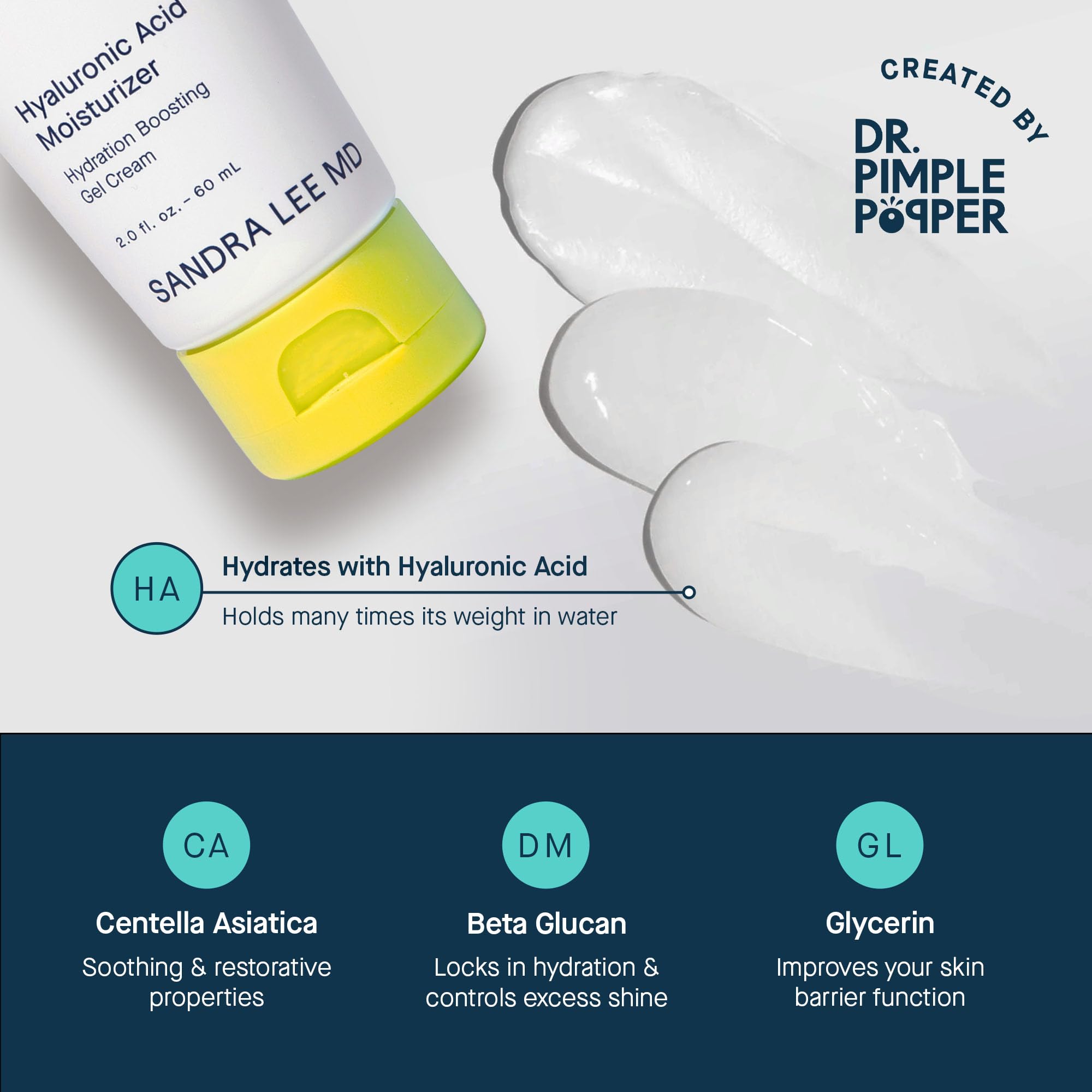SLMD by Dr. Pimple Popper | Hyaluronic Acid Face Moisturizer 2.0 fl. oz. Hyaluronic Acid Moisturizer Cream for Face, Lightweight, Oil-Free Hydration for All Skin Types, Smooths & Soothes. SLMD buy australia supplements