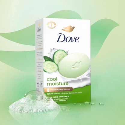 Dove Beauty Bar Soap Cool Moisture Cucumber & Green Tea Scent, 6 Bars for Refreshed Skin, Leaves Skin Refreshed 3.75 oz Dove