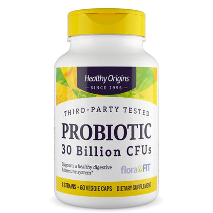 Healthy Origins Probiotic 30 Billion CFUs, 60 Veggie Capsules - 8 Clinically Studied Strains Including Lactobacillus & Bifidobacterium - Supports Microbiom Healthy Origins