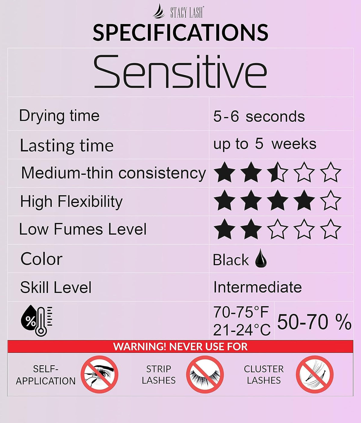 STACY LASH Sensitive Eyelash Extension Glue 0.17fl.oz/5ml / 5-6 Sec Drying time/Retention – 4-5 Weeks/Black Adhesive/Lash Tech Supplies STACY LASH