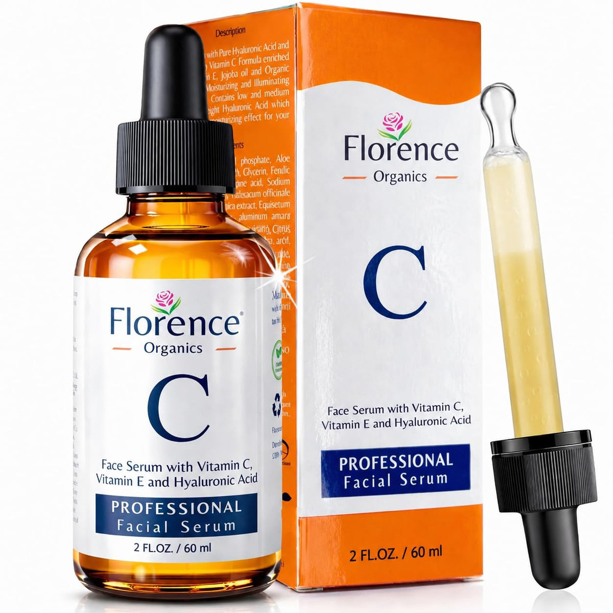 Vitamin C Serum For Face – Anti Aging Face Serum with Vitamin C, Hyaluronic Acid, Vitamin E. Brightening Formula. Improve Appearance of Dark Spots, Tone, Fine Lines & Wrinkles, Glowing Skin 2 Fl Oz Florence