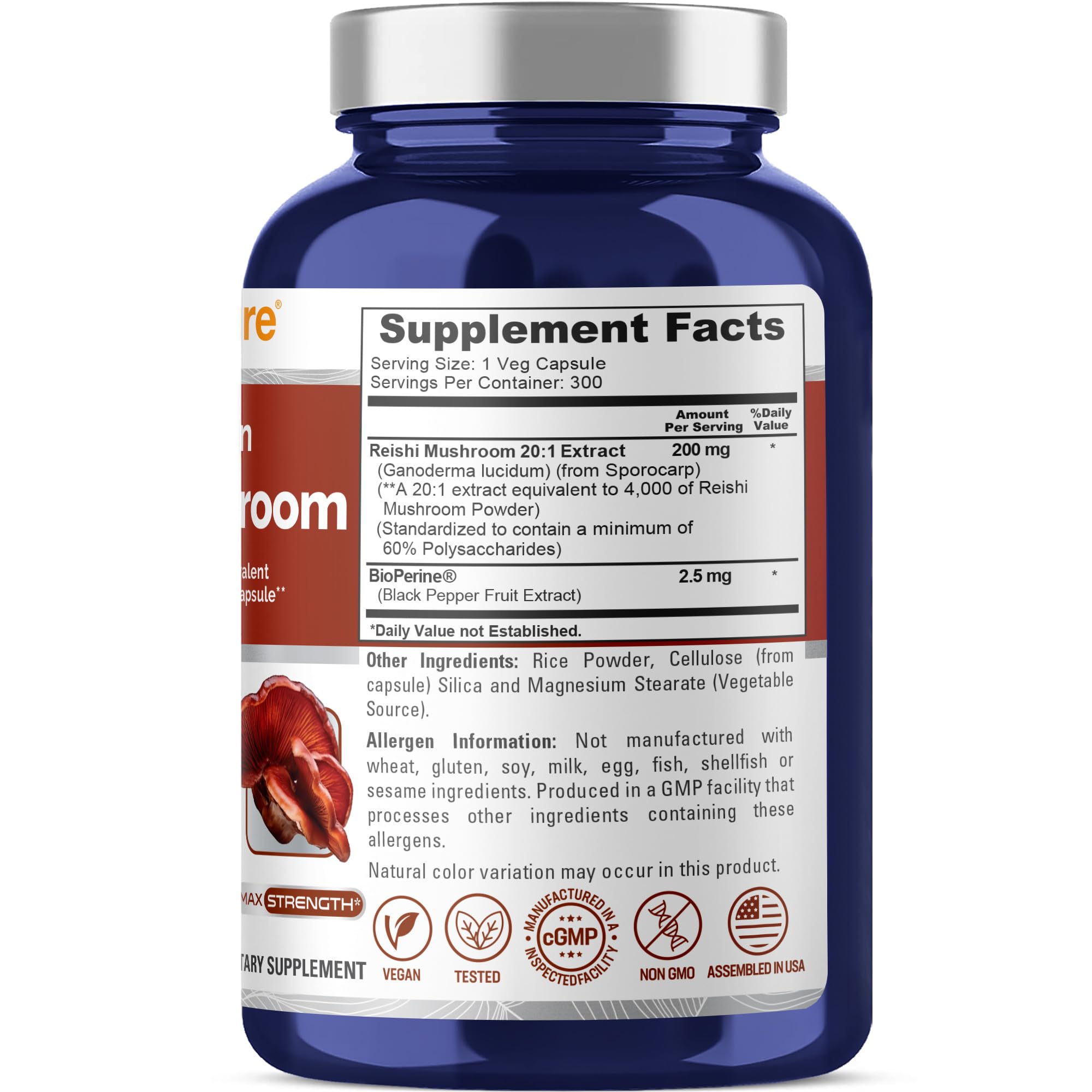 NusaPure Reishi Mushroom Extract 20:1 Extract, 200 mg Equivalent to 4000mg per Capsule 300 Veggie Caps Vegan, Non-GMO, Vegan NusaPure buy australia supplements