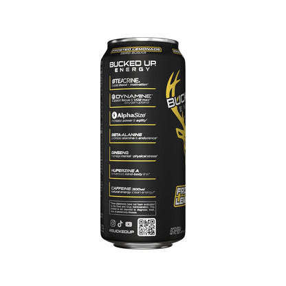 Bucked Up Energy Zero Sugar | 300mg Caffeine Energy Drink with AlphaSize TeaCrine Dynamine and Huperzine A | Zero Sugar Performance Beverage, 12 Pack, 16 fl oz Cans (Frosted Lemonade)