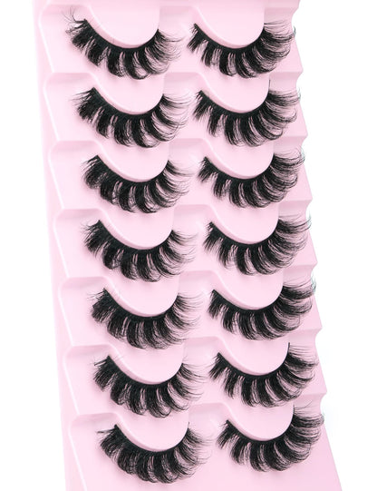 Mink Lashes Fluffy Wispy Lashes Natural Look 3D False Eyelashes D Curl Russian Strip Lashes 7 Pairs Short Fake Eyelash Pack by EYDEVRO EYDEVRO