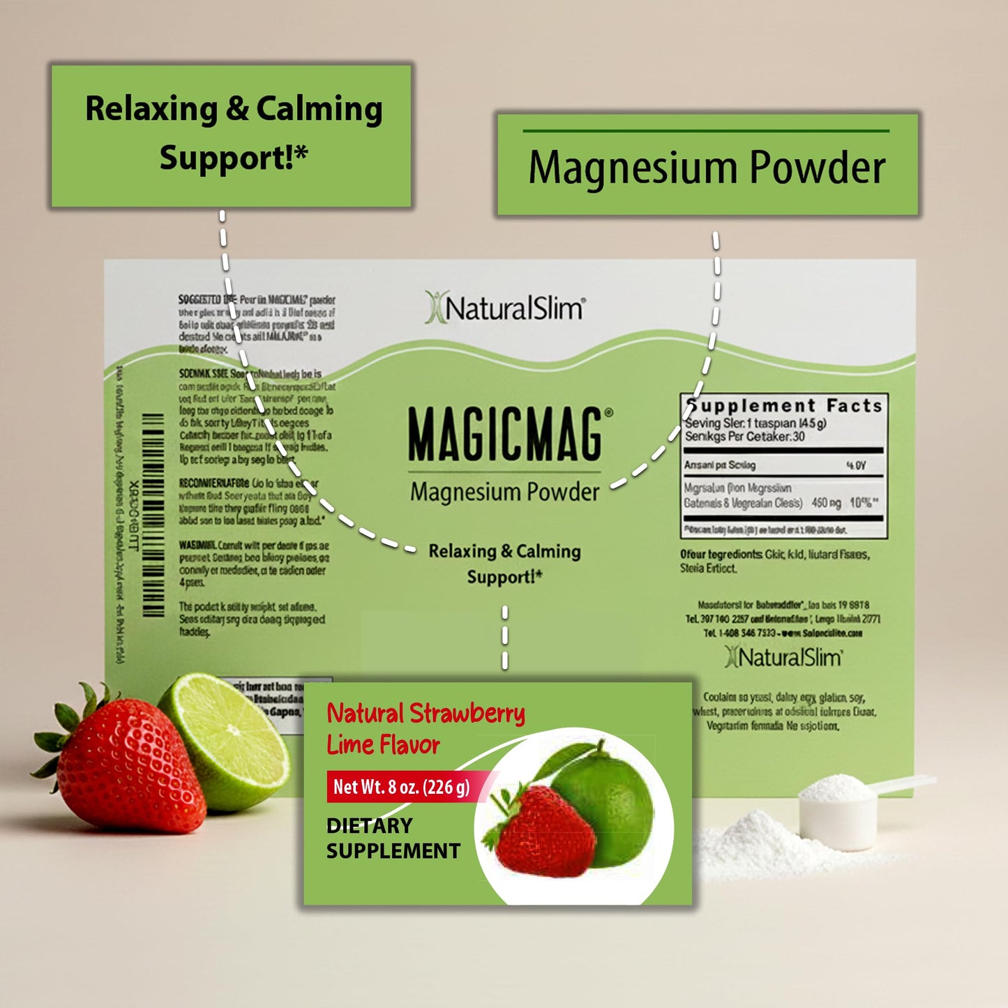 NaturalSlim MagicMag Magnesium Citrate Powder Drink for Relaxation, Stress, Constipation, Better Rest & Digestive Health, Magnesium Supplement for Women and Men NaturalSlim