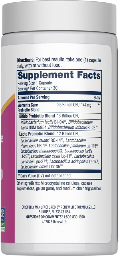 Renew Life Probiotics for Women, 25 Billion CFU Guaranteed, Probiotic Supplement for Digestive, Vaginal & Immune Health, Shelf Stable Renew Life