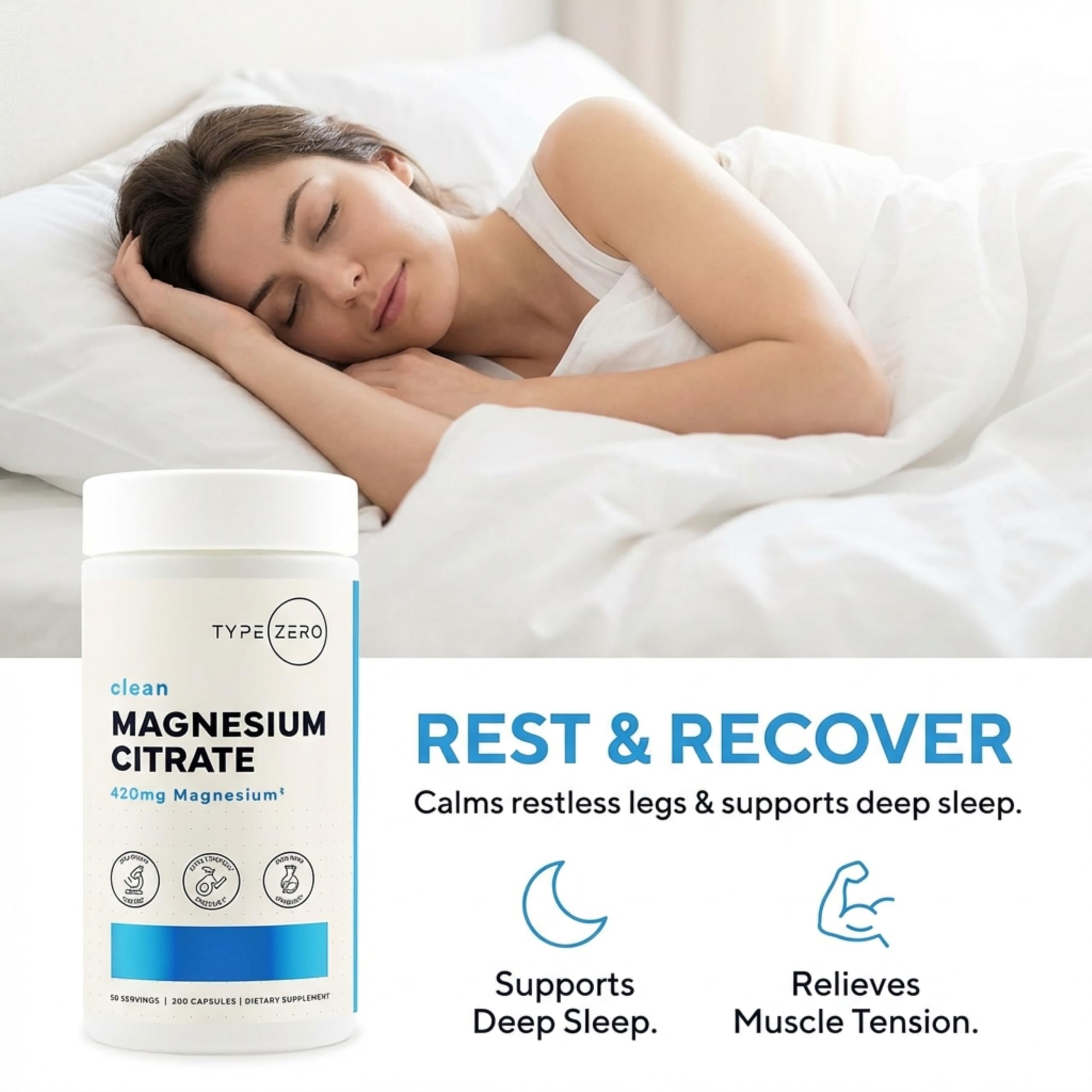 Type Zero Clean Magnesium Citrate Capsules (420mg Per Serving - 200 Capsules) Pure Magnesium Citrate Supplement, Non-GMO - Gluten Free, 50 Servings Type Zero buy australia supplements