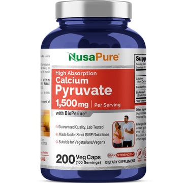 NusaPure Calcium Pyruvate - Suitable for Vegetarian/Vegan, Non - GMO - 1500 mg - 200 Capsules NusaPure buy australia supplements