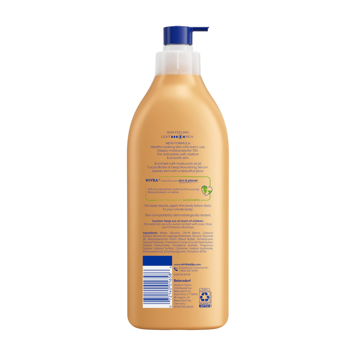 NIVEA Cocoa Butter Body Lotion for Dry Skin with Hyaluronic Acid, 16.9 Oz NIVEA