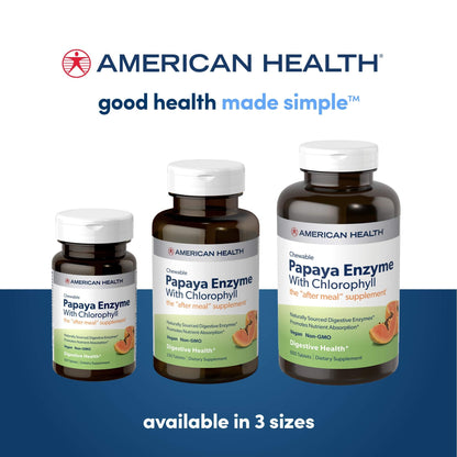 American Health Chewable Papaya Enzyme with Chlorophyll 600 Chwbls American Health
