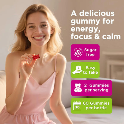 Vitamin B Complex Gummies for Women & Me, Vitamin B12, B1, B2, B3, B6, B7, B9 with Vitamin C, Zinc, Magnesium & CoQ10 for Energy, Brain, Nervous System & Mood, ReviNutra
