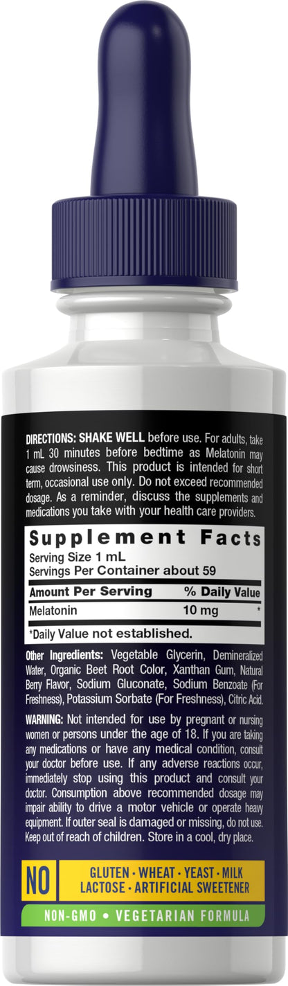 Carlyle Melatonin 10mg | 2 fl oz Liquid Drops | Berry Flavor | for Adults | Non-GMO, Vegetarian Supplement Carlyle