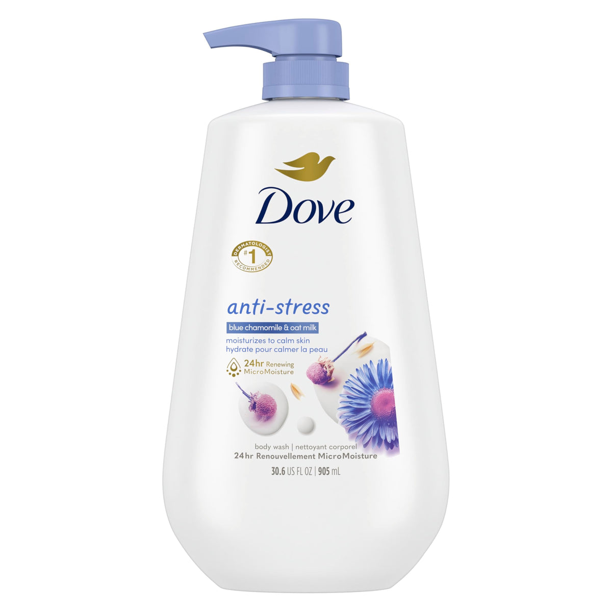 Dove 24hr Anti-Stress Lotion Body Wash, Blue Chamomile & Oat Milk 30.6 oz Dove