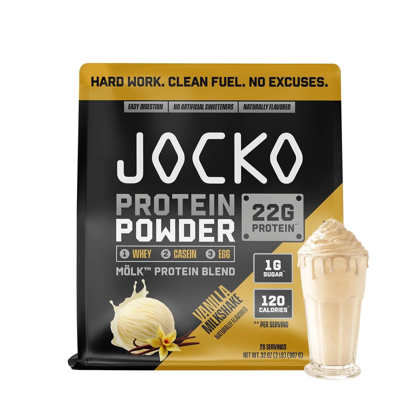 Jocko Fuel Whey Protein Powder, Vanilla Milkshake, 22g Protein, Digestive Enzymes + Probiotic Blend, No Sugar Added, with Essential Amino Acids + Electrolyte Minerals, 28 Servings Jocko Fuel
