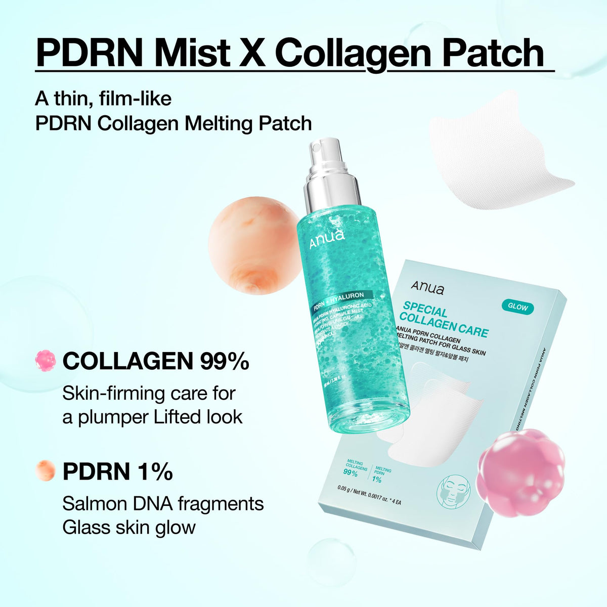 ANUA Salmon DNA PDRN Collagen Melting Patch for Glass skin, 2 Pairs x 4ea ANUA