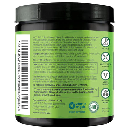 NATURELO Raw Greens Superfood Powder 240 Grams, Mixed Berry - Supports Energy, Immunity and Detox - Includes Spirulina, Wheat Grass and Organic Greens for Whole Food Nutrition NATURELO