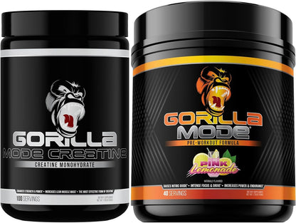Gorilla Mode Creatine Monohydrate Micronized Powder & Pre Workout (Pink Lemonade)- Massive Pumps | Laser Focus Energy | Improved Muscle Size | Power Output and Strength