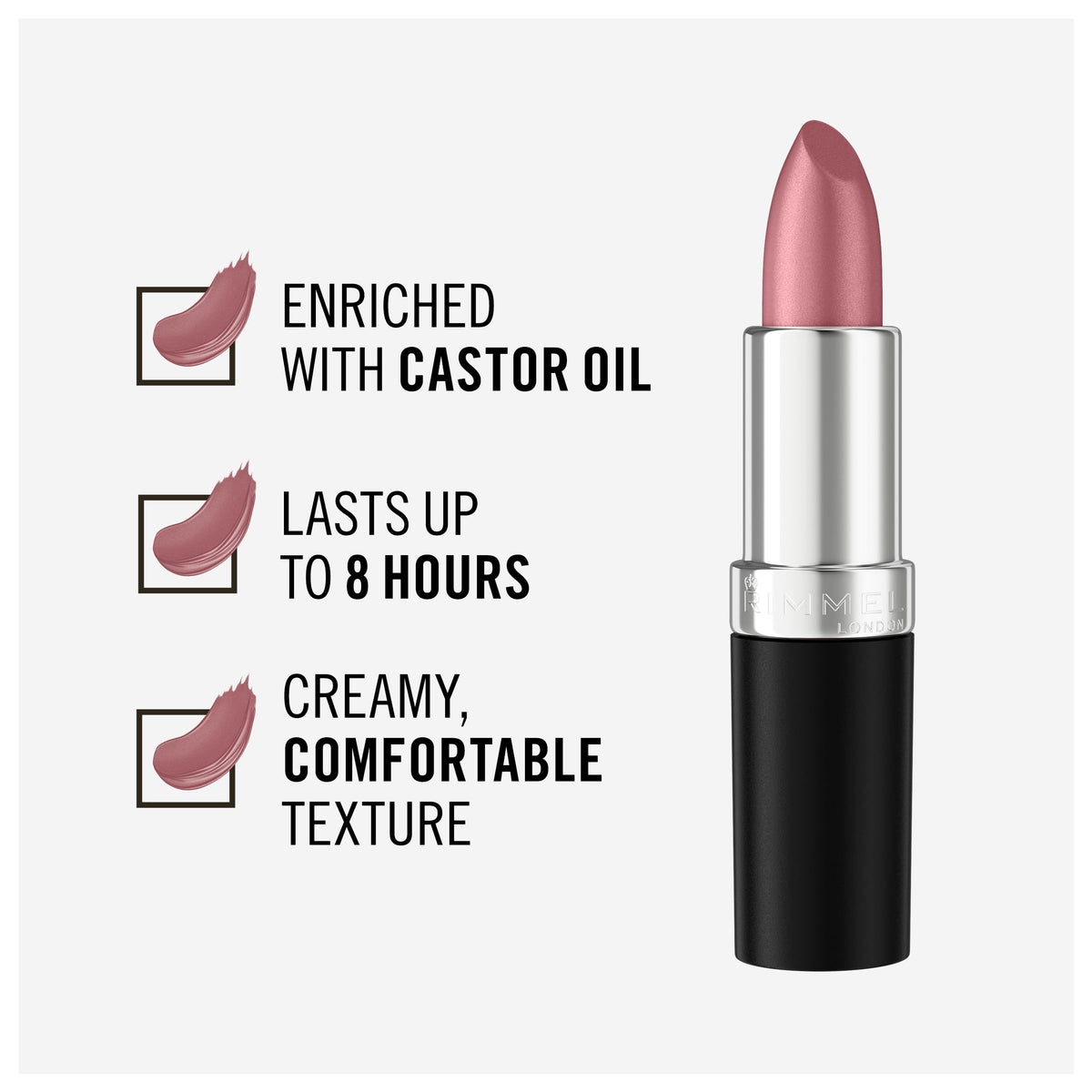 Rimmel Lasting Finish Lipstick | Up to 8 Hours of Intense Lip Color with Color Protect Technology and Exclusive Black Diamond Complex | 0.14 fl oz (Pack of 1) | 002 Candy Rimmel