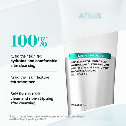 Anua PDRN Hyaluronic Acid Moisturizing Cleansing Foam, 5.07 fl oz ANUA