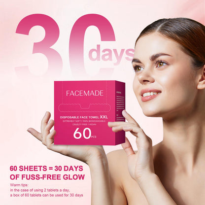 FACEMADE 60 Count XXL Face Towels Disposable 12" × 12" FACEMADE