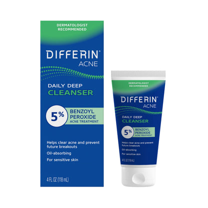 Differin Acne Face Wash, 5% Benzoyl Peroxide Daily Cleanser, 4oz Differin