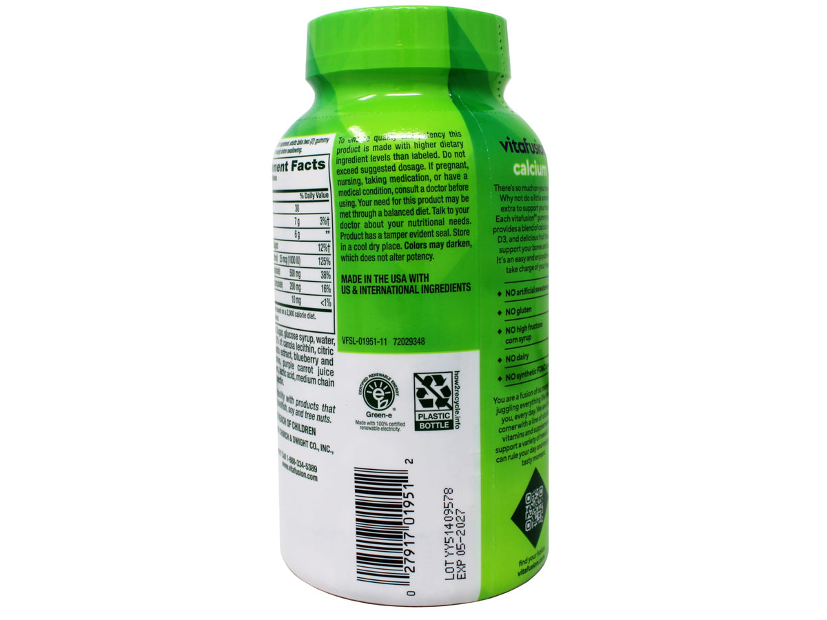 VitaFusion Calcium 500 mg Dietary Supplement Gummies Natural Fruit and Cream Flavors - 100 ct, Pack of 2 Vitafusion